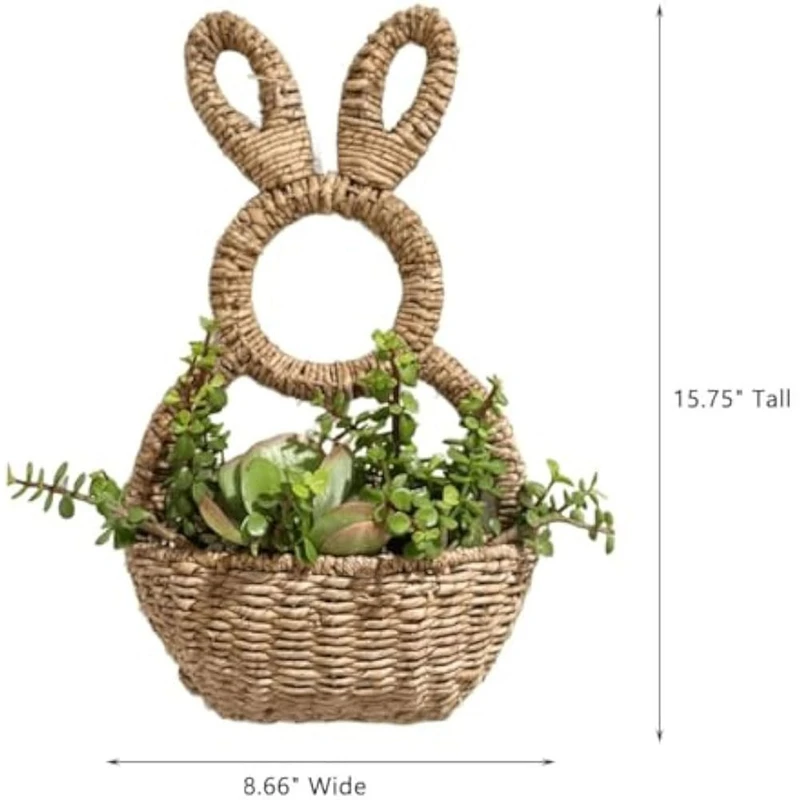 Корзина PORK-Bunny, подвесной настенный карман, весенний декор, плетеная вручную корзина с пасхальным кроликом, настенный карман, для украшений