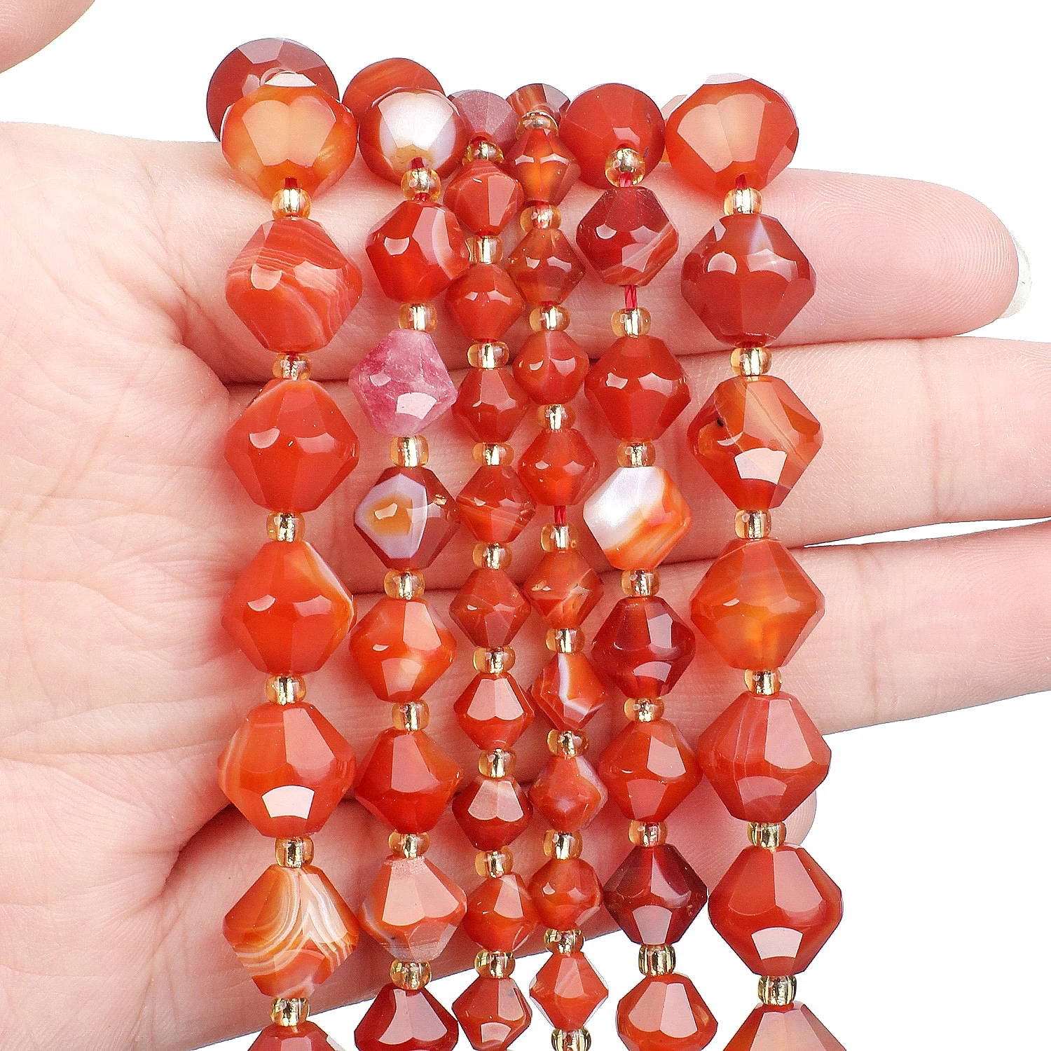 Natural Red Stripe Agate Sardonyx Stone Beads 6-10mm Faceted Bicone Shape Beads for Jewelry Making Diy Beading Accessories