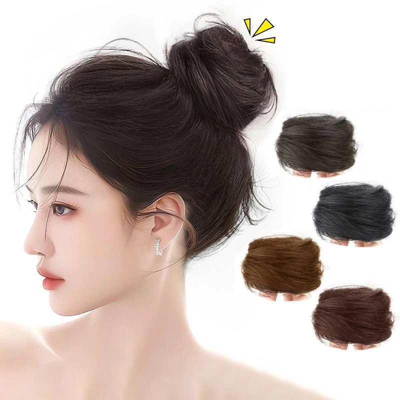 Women Girls Hair Tie Braiding Styling Fluffy Wig Loop Invisible Seamless Bun Natural Synthetic Hair Ring Hair DIY Decoration