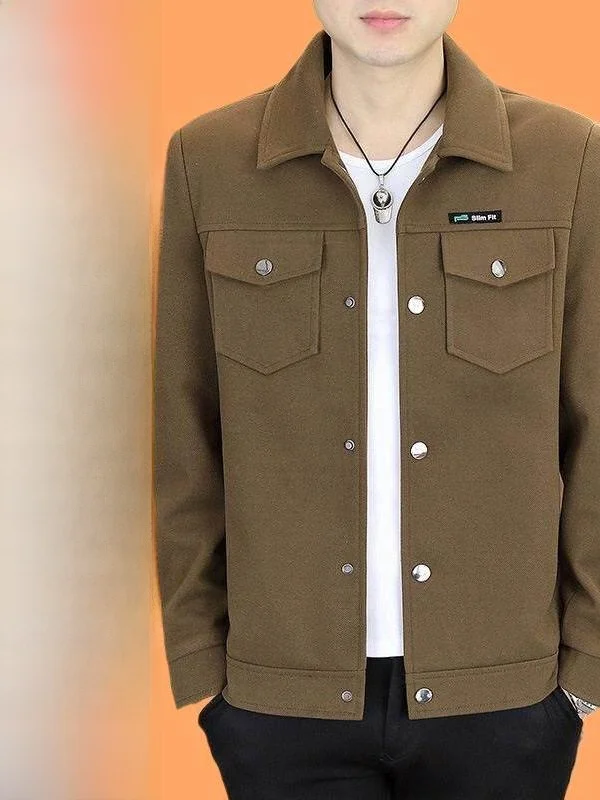 

Men's Casual Collared Jacket Lightweight Short Style Spring Autumn Fashionable Young Mature Feel Men's Outerwear Coat