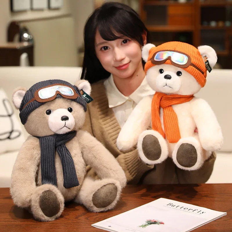 

25/45 см сидящая классическая кукла плюшевого мишки, фаршированный коричнево-белый нарядный шарф, мультяшное животное, спальный компаньон, подарок другу