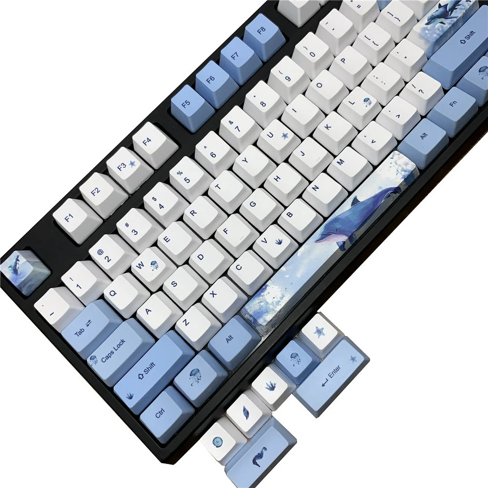 Blue Whale Keycaps PBT Sublimation Keycaps 104-Key Mechanical Keyboard Universal Compatible with Black Jazz AKKO, Etc.