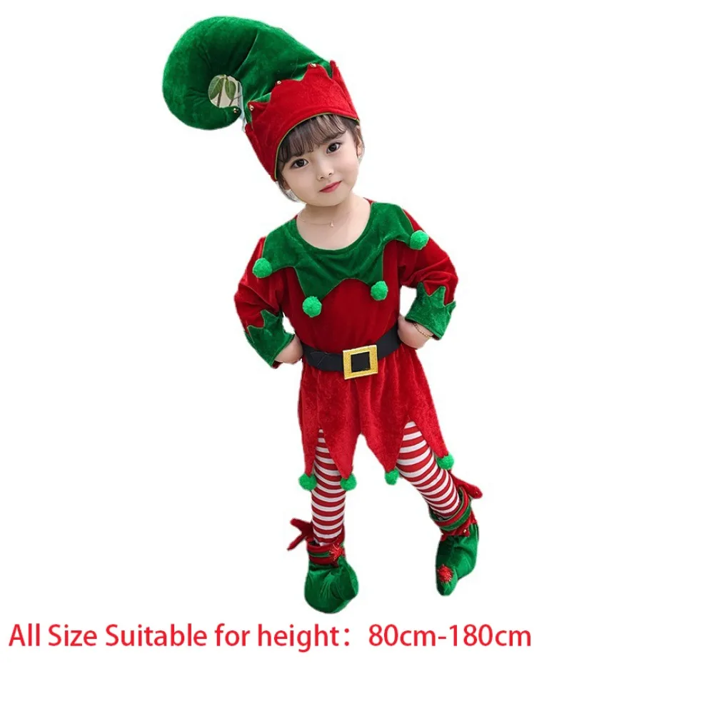 Hot Sale Kid Adult Christmas Elf Costume Christmas Dress Up Green Elf Cosplay Clothing Performance Clothing New Year