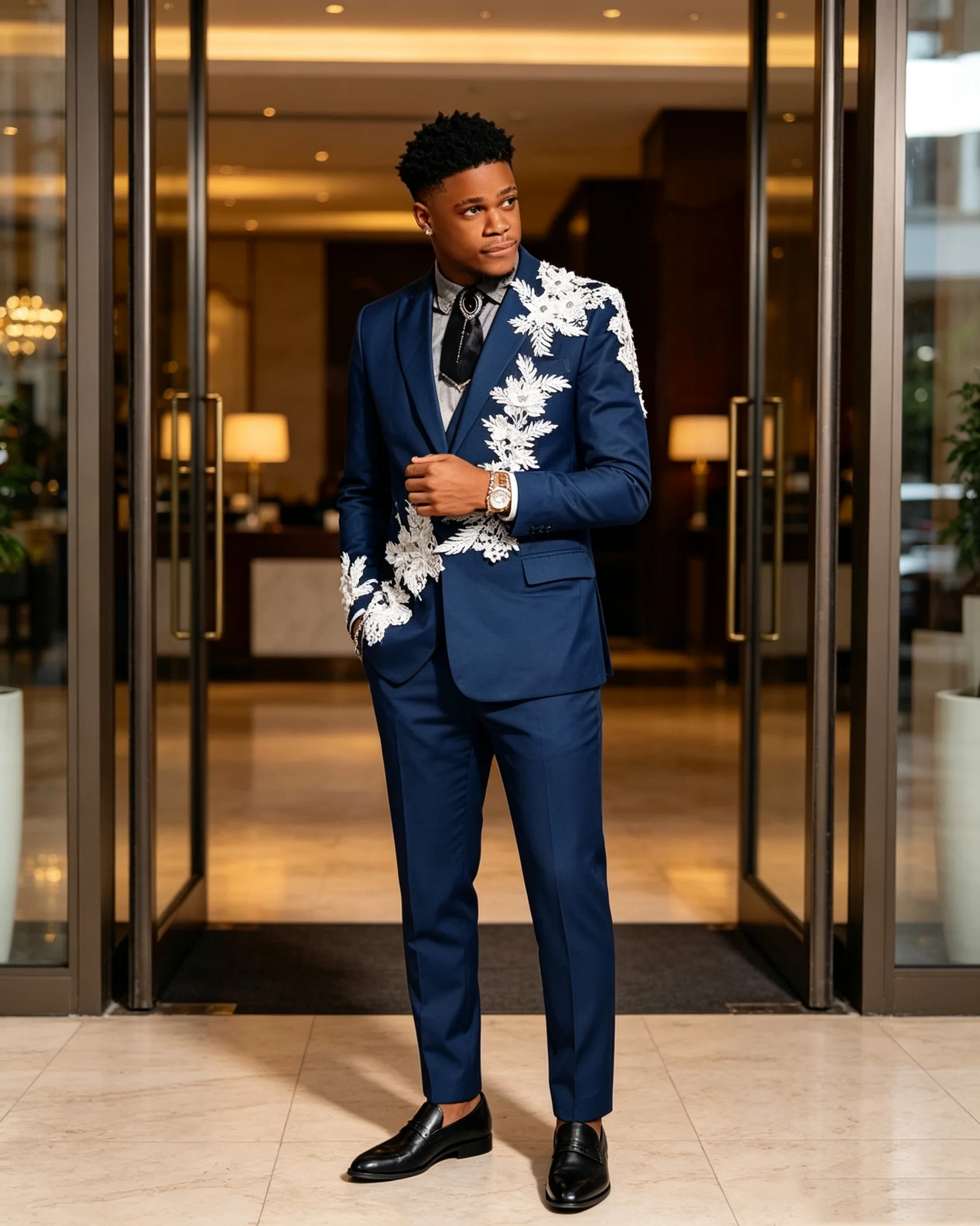 Autumn Blue Men Suit Set 2 Pcs Blazer+Pants Trousers Appliqued Wedding Tuxedos Coat Customized Formal Office Fashion Jacket