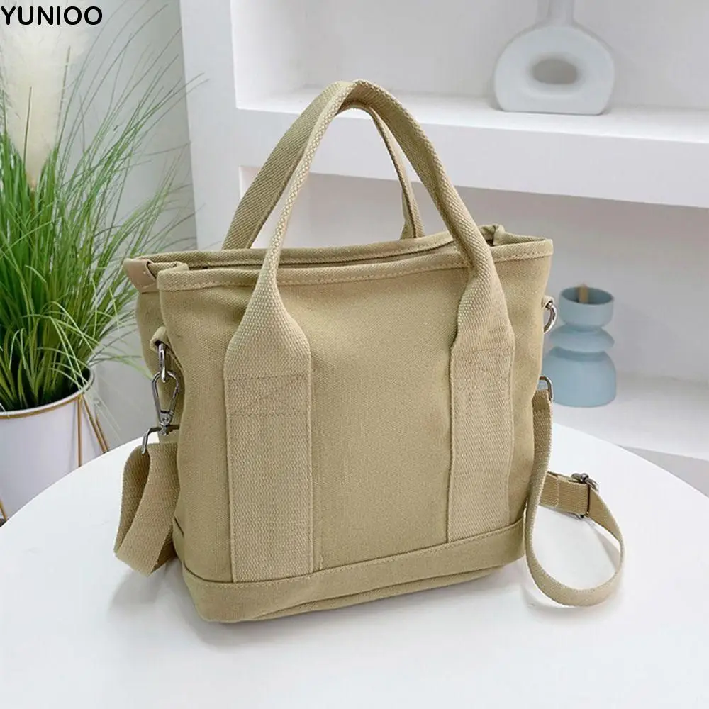 

Multi-pocket Japanese Style Crossbody Bag Handbag Zipper Canvas Shoulder Bag Message Bag Shopping Bag Pure Color Tote Bag