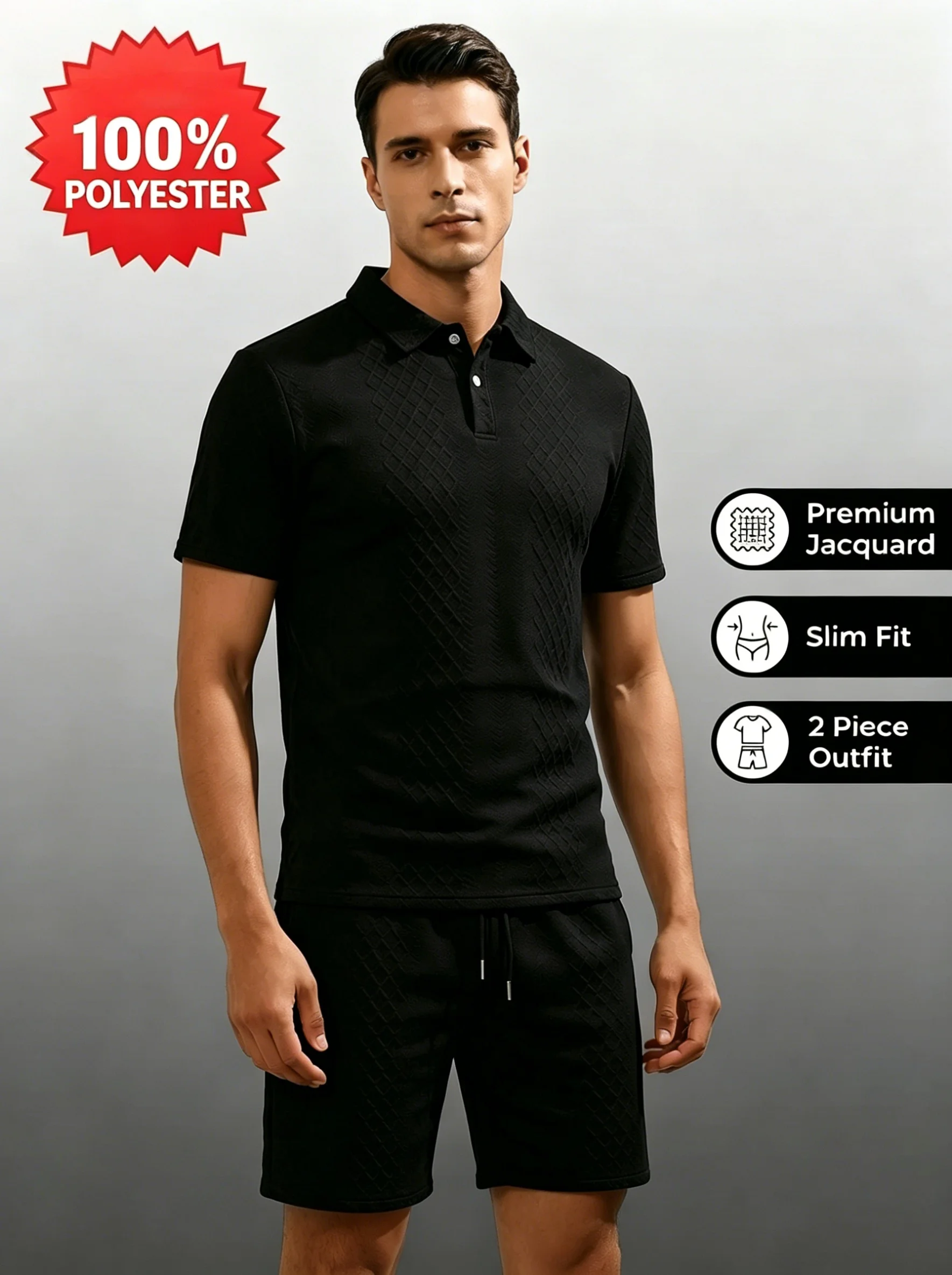 Conjunto Deportivo de 2 Piezas para Hombre, Camiseta Polo Informal de Verano y Pantalones Cortos, Corte Regular, 100% Poliéster, Varios Colores