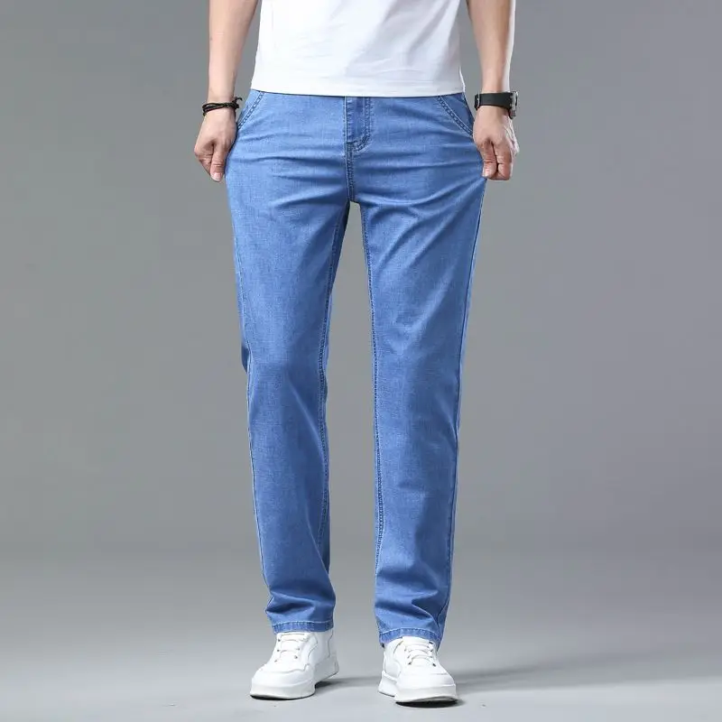 Summer new men's micro elastic straight leg denim pants with shape and skin friendly business men's pants in multiple sizes