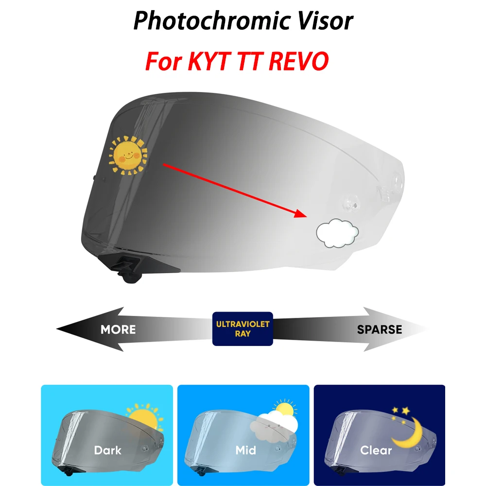

Motorcycle helmet Photochromic Visor Anti-UV PC visor Lens TT REVO hromic Smoke Dark Replacement Visor For KYT TT Revo