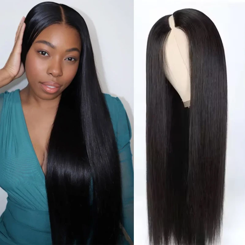 Glueles Wig Straight V Part Wigs Remy Human Hair Upgraded No Leave Out Brazilian Hair For Women 230% Density Remy Hair