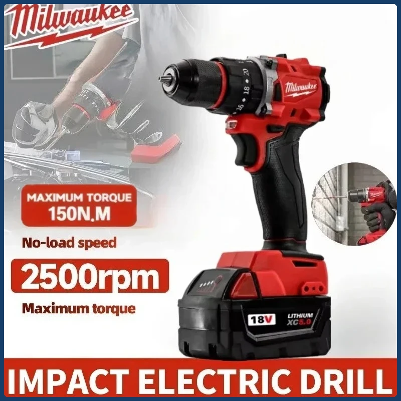 

Milwaukee Electric Cordless Small Drill 150N.m brushless Impact Drill of For 18V Battery PowerDecoration Team Uses Tool