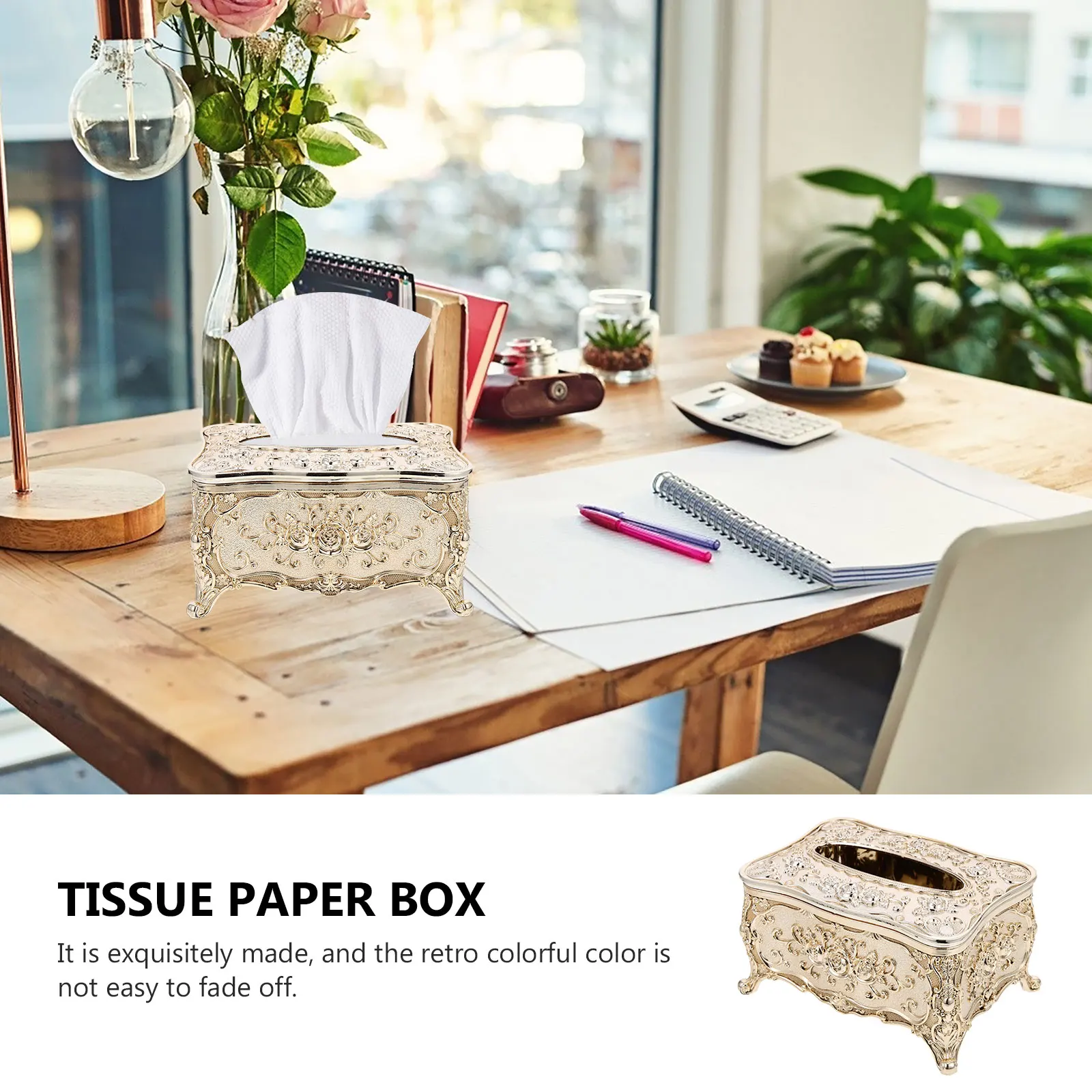 

Gold Plated Tissue Box Handkerchief Holder Luxury Napkin Retro Decor Compact Size Practical Long Term Use Exquisite