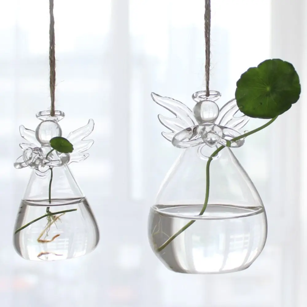Cute Glass Angel Shape Flower Plant Hanging Vase, Home and Office Decor