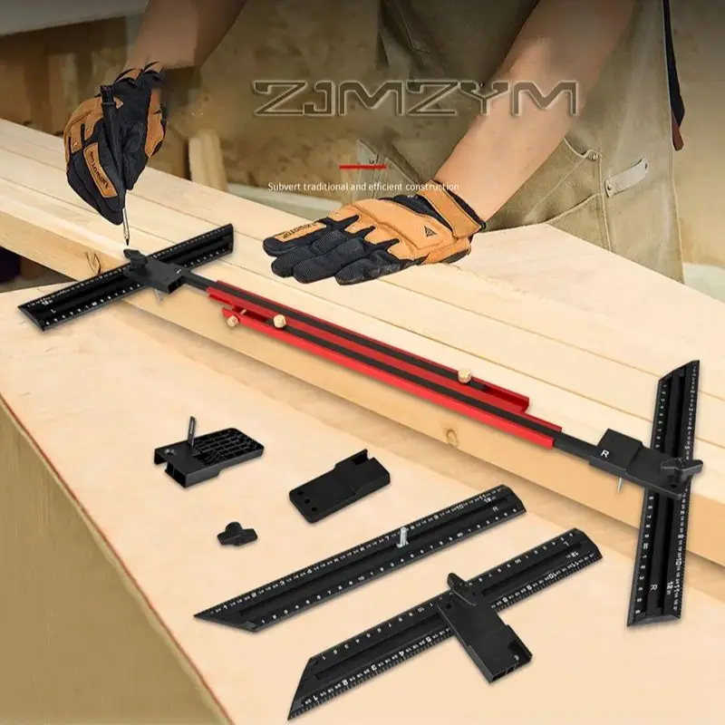 Stair Tread Template Tool - 360 Degree Rotation Step Measuring Jig Tool with Ruler - Guage Wizard Scribe Tool Cutting Guides