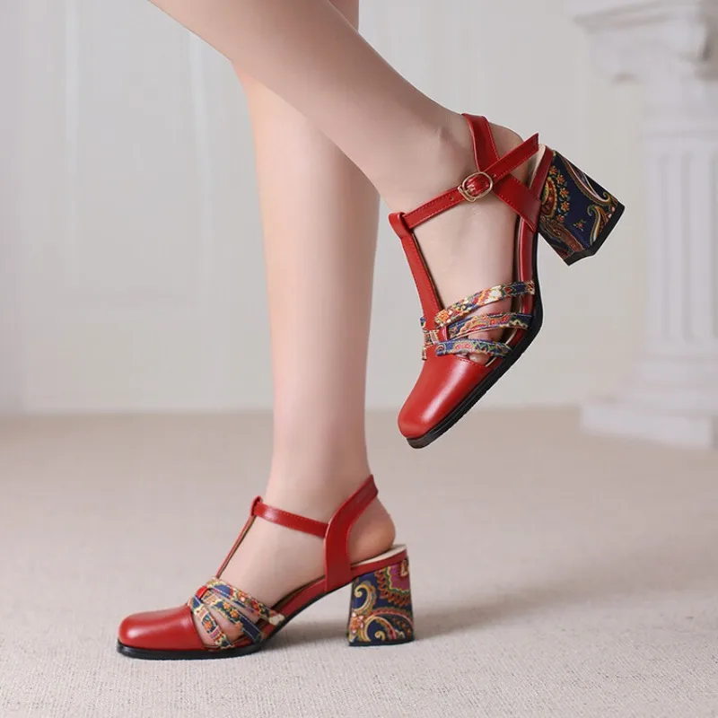 High heels for ladies Thick Heel Mixed Colors  Fashionable color blocking design on the shoe upper