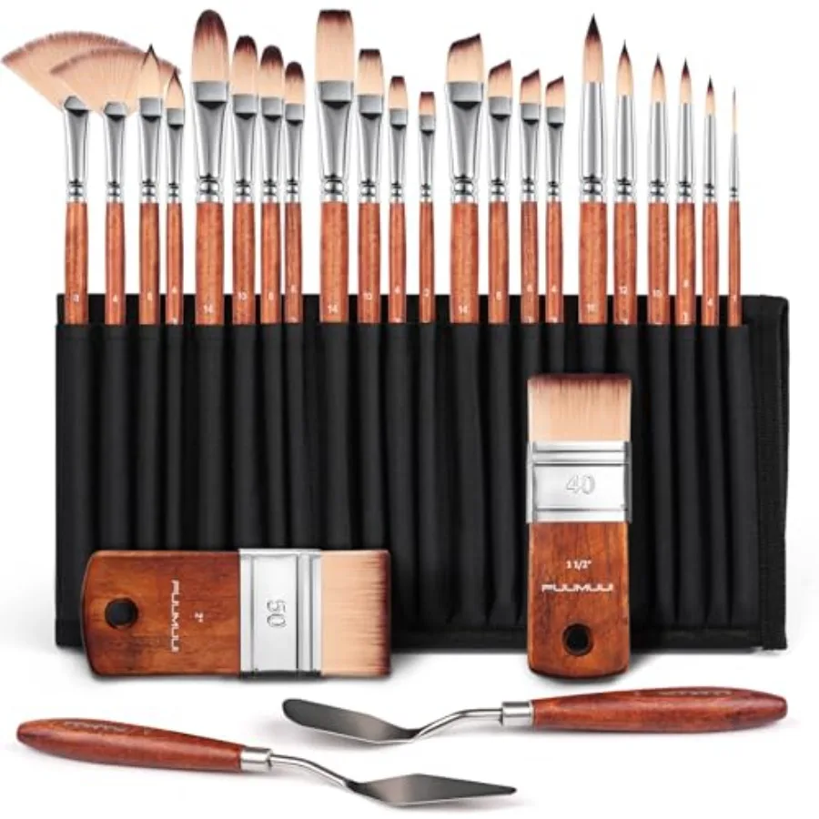 

【Spot goods】26pcs Paint Brush Set Professional Acrylic Paint Brushes Complete Range of Sizes with Upgraded Short Handle Wide Fl