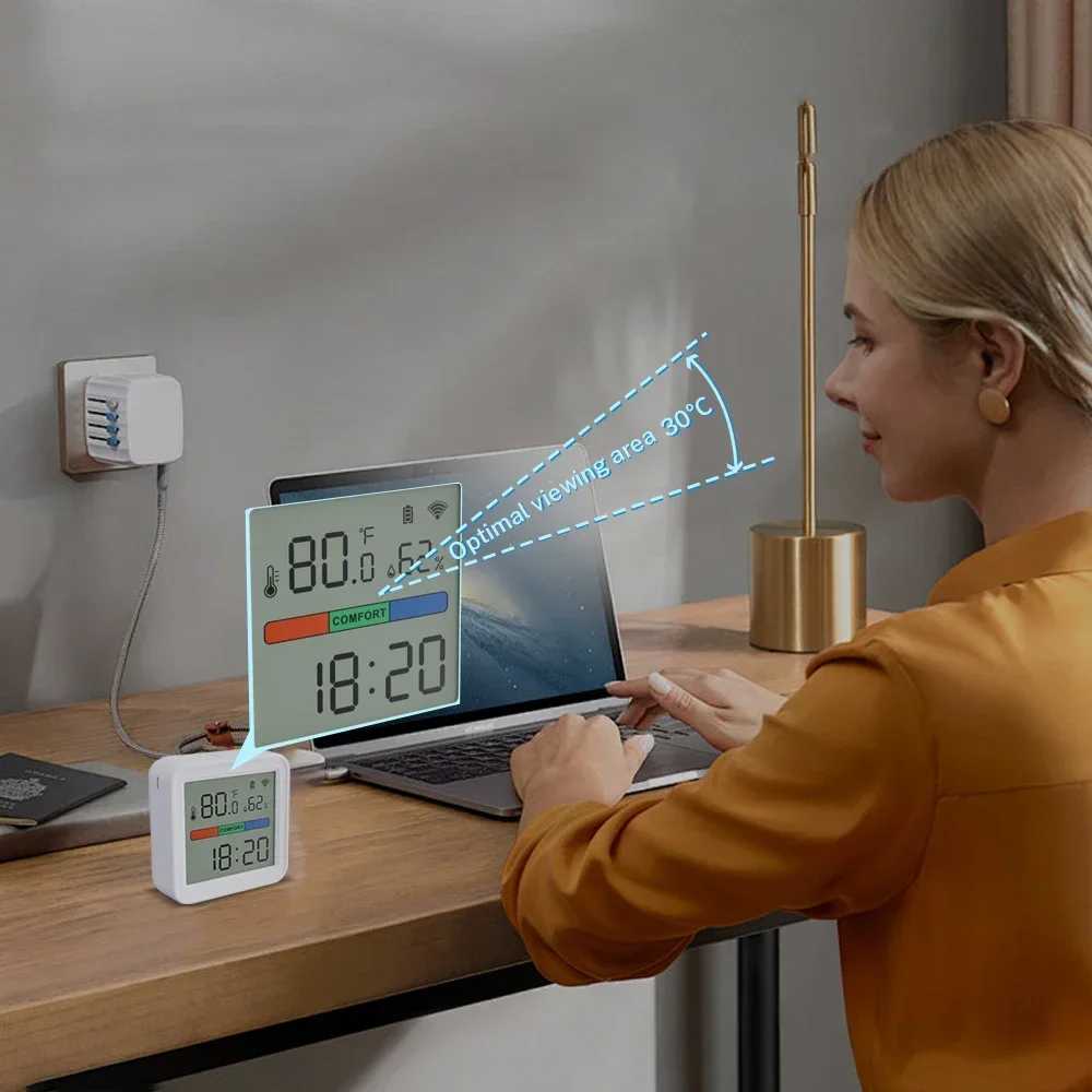 Tuya أتمتة المنزل واي فاي مستشعر درجة الحرارة والرطوبة الذكية الخلفية الرطوبة ميزان الحرارة دعم أليكسا جوجل مساعد #2