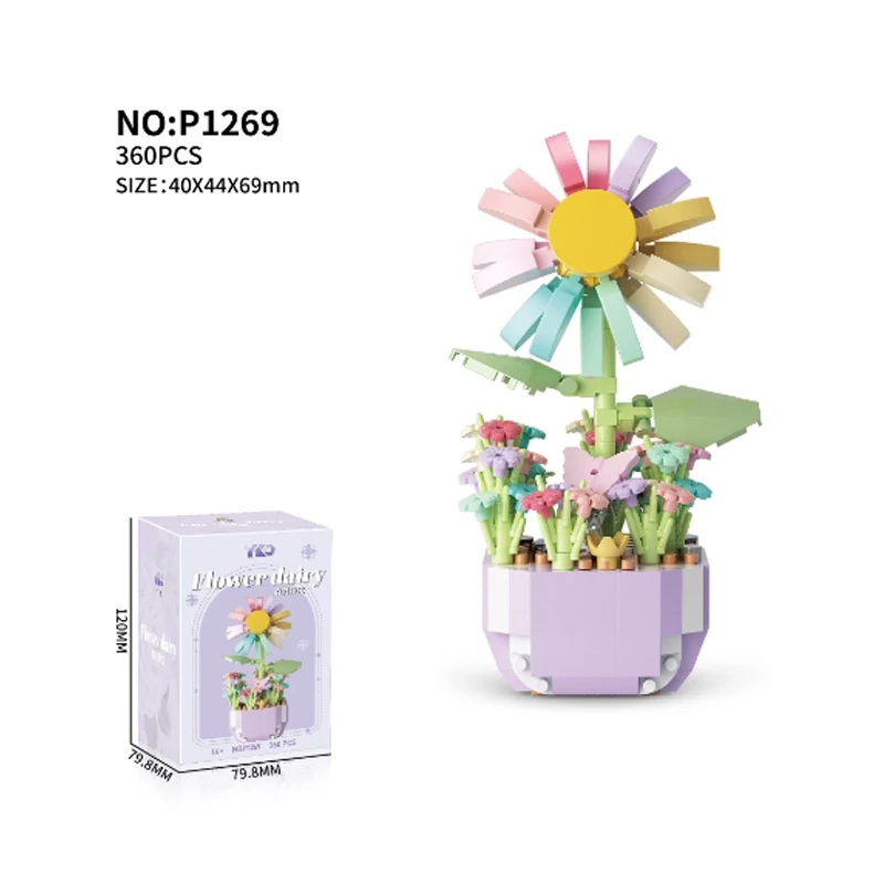 Mini Building Blocks Flower Pots Simulated Flowers and Plants Desktop Small Ornaments Assembled Toys Girls Gifts with nice price