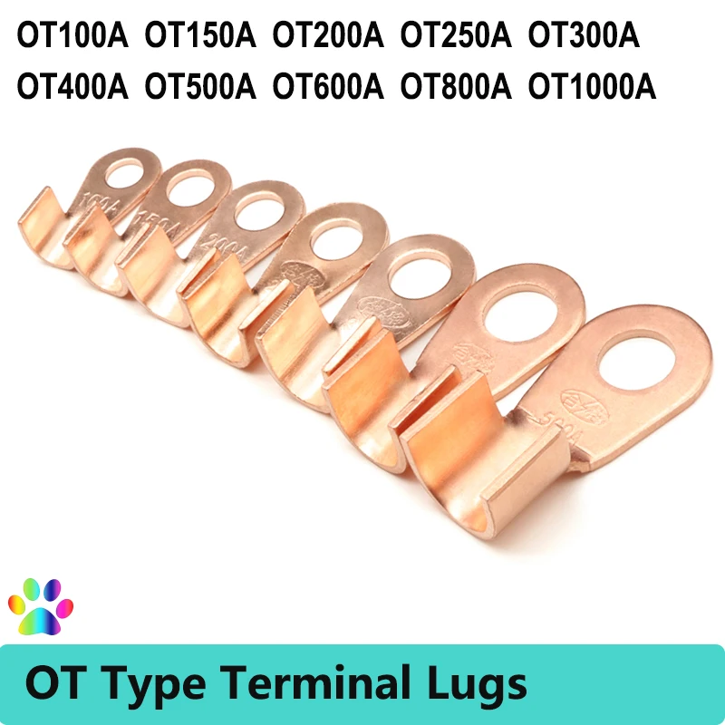 5/10pcs OT Type 100A ~1000A Open-End Copper Crimp Terminal Lugs Cable End Connectors Splice Battery Wire Connector Terminals