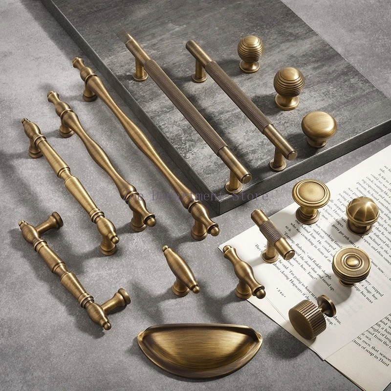 

Bronze brass handle Full solid copper handle Retro American cabinet door handle New wardrobe French cabinet door