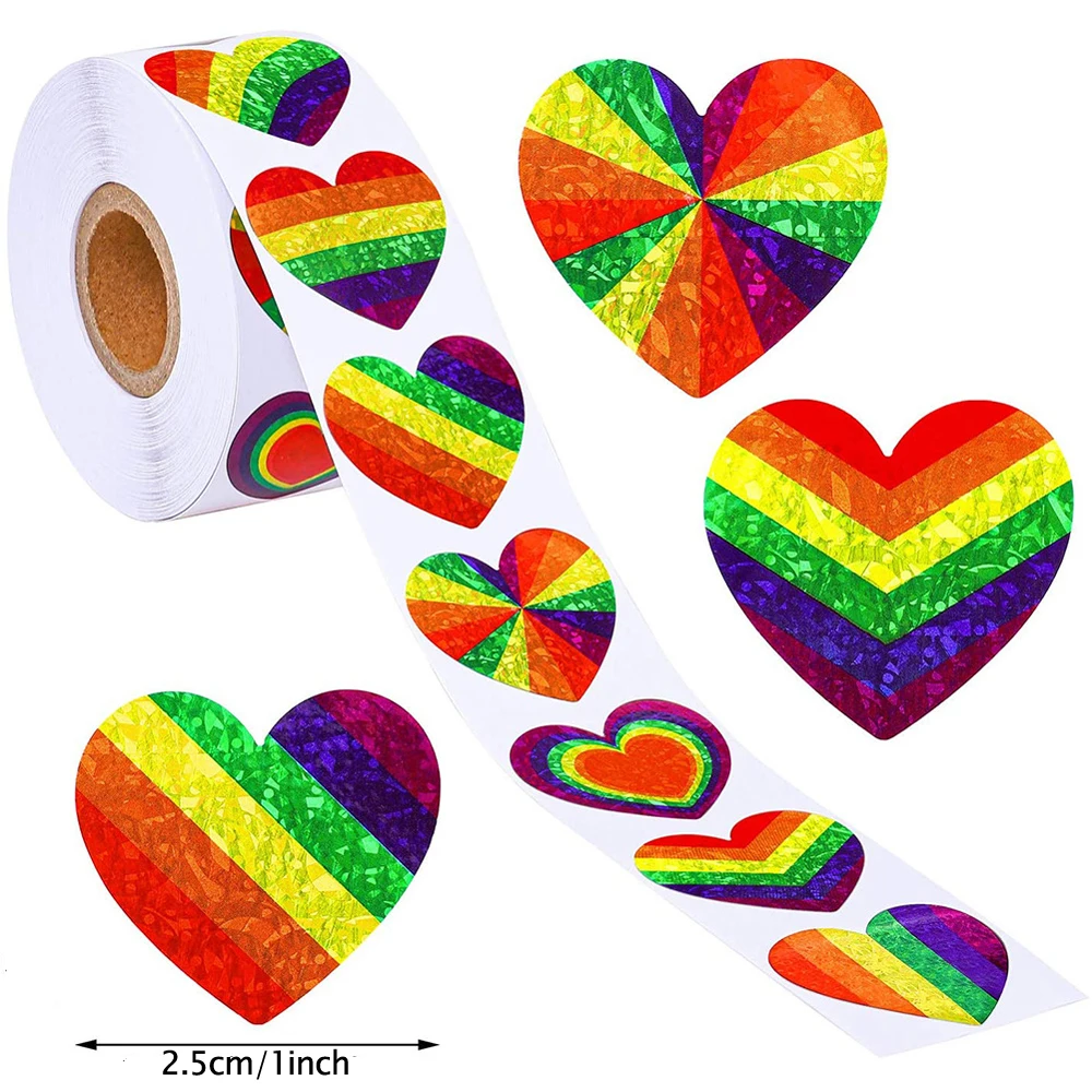 50-500pcs Various 6 Colors Striped Love Pride Rainbow Heart Ribbon Valentine's Day Sticker Supporting The LGBT Spreading Love