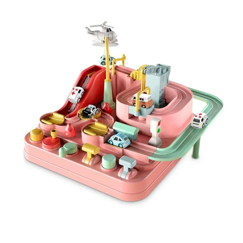 

Hot Racing Rail Car Tracks Toy Game for Children Kids Train Board Adventure Parking Mechanical Toy for Boy Age 3+ Birthday Gift