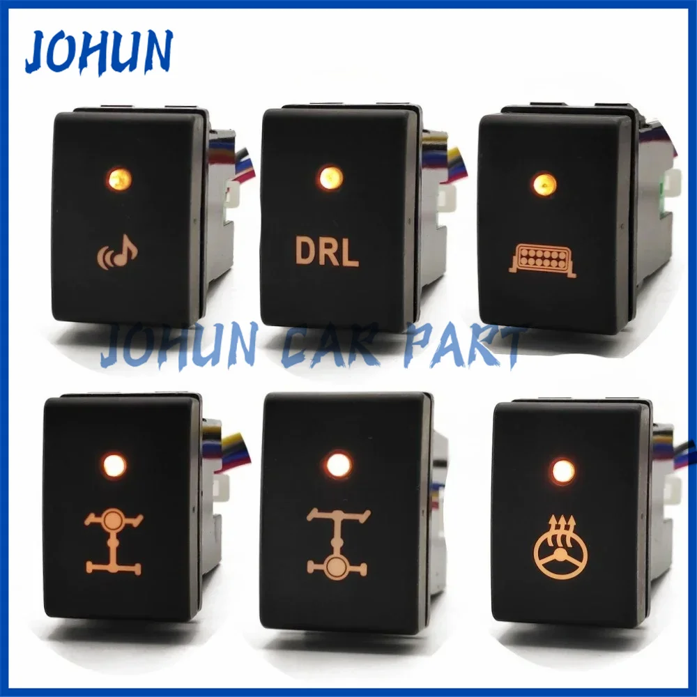 Car Music Front Rear Diff DRL Switch Light Bar Steering Wheel Heating Push Button Switch with Wire For Suzuki JIMNY 2007-2015