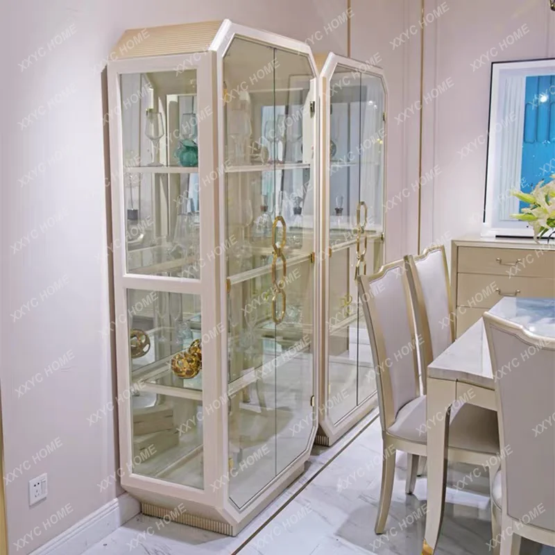 Solid Wood Wine Cabinet Light Luxury Glass Wine Cabinet Living Room Home Wall Display Cabinet Modern Simplicity