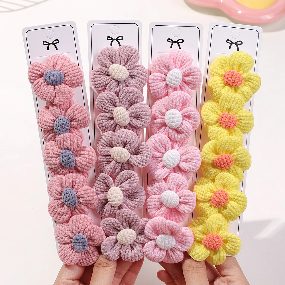 5pcs/set Children\'s Cute Fabric Flower Pair Clip Hair Accessories Set Girl Hairpin Temperament Clip Baby Headdress WholesaleGift