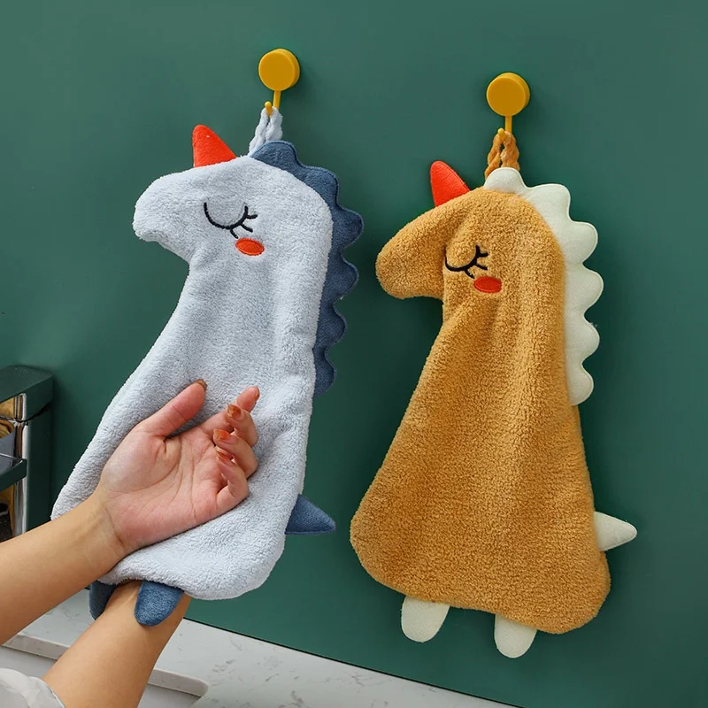 Cute Cartoon Aniaml Bathing Towel Soft Absorbent Hand Towel Non-shedding Hanging Dinosaur Wipe Towel Soft Kids Hand Towels