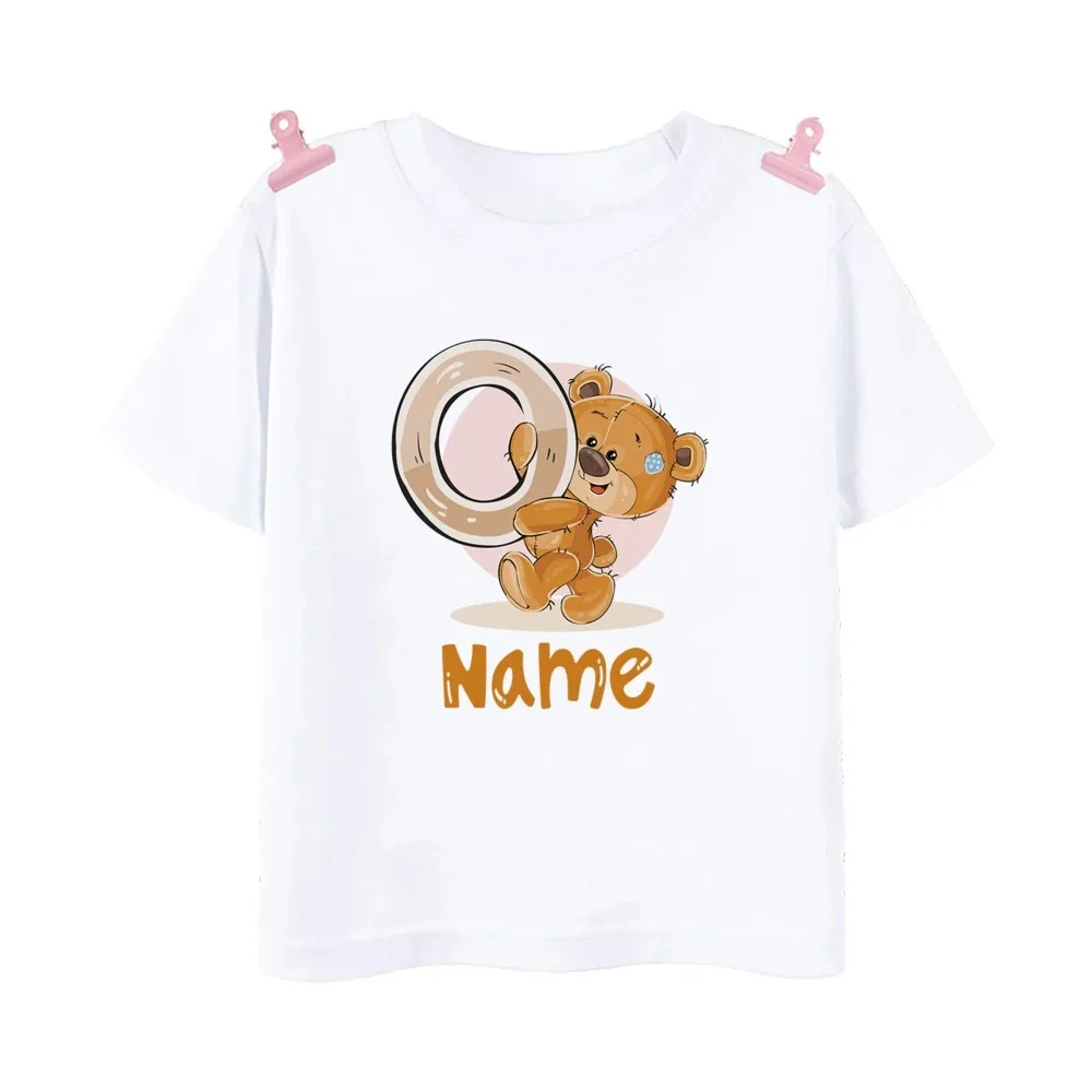 2024 Personalized Birthday A-Z T-shirt Name Initial T-shirt Wild Boy Birthday Party T-shirt Cute Bear Clothes Children's Top