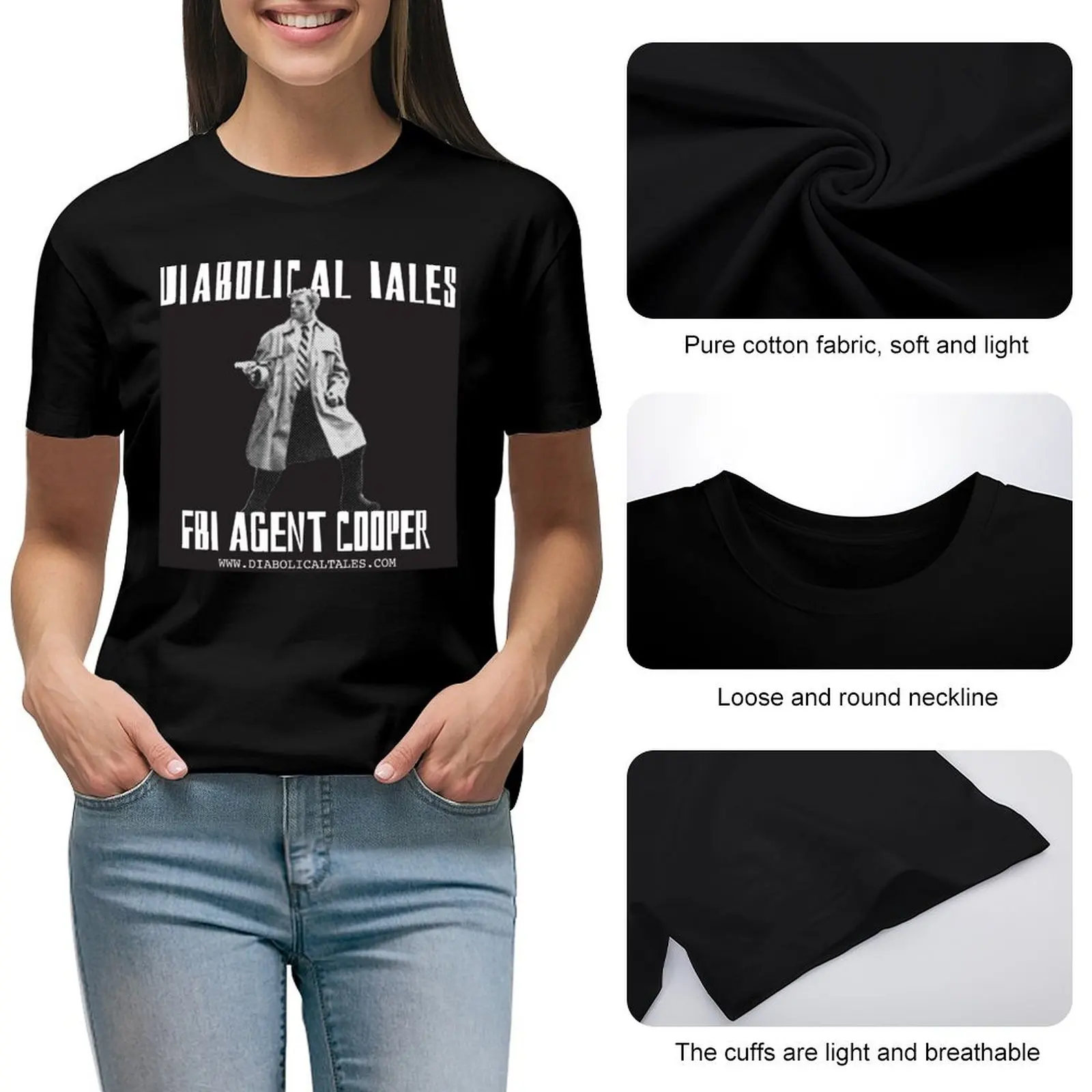 T-shirt imprimé animal vintage pour femmes, T-shirt TALES DIABOLICALES FBI AGENT COOPER, vêtements graphiques pour filles