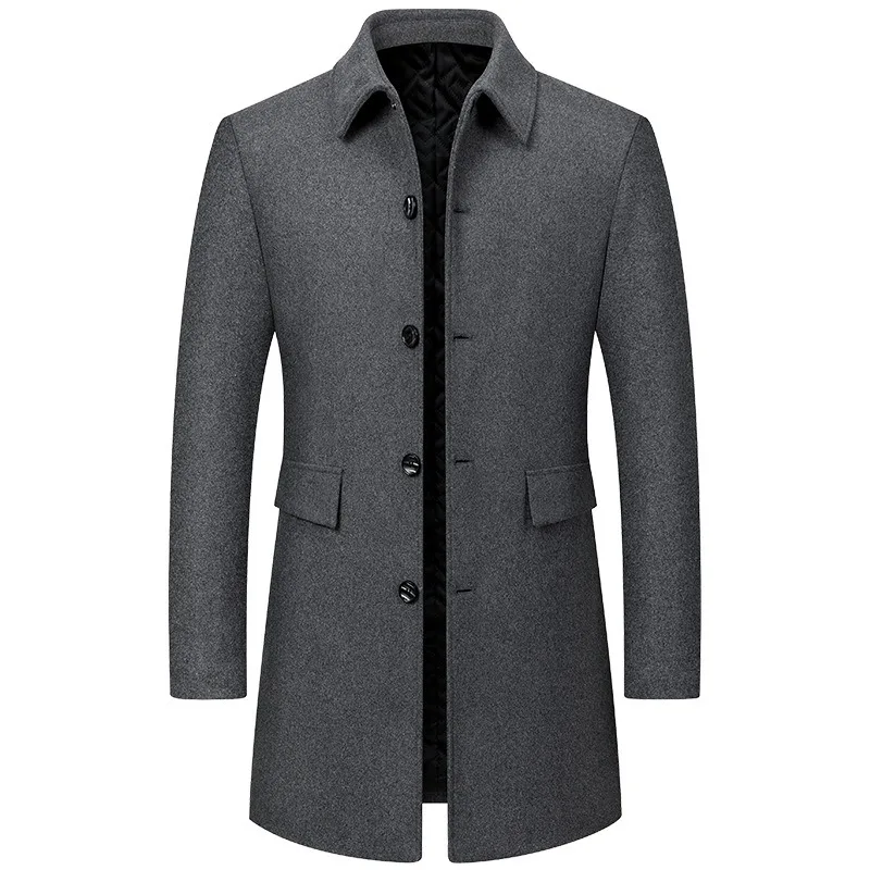 Men's Woolen Coat Woolen Medium and Long Jacket Suit Collar Woolen Casual Coat Autumn and Winter Men's Clothing