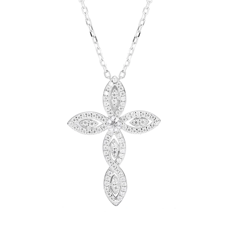 S925 Sterling Silver Moissanite Claw Bling Ice Out Eyes Cross Pendants Necklaces for Men and Women Unisex Rapper Jewelry Gift