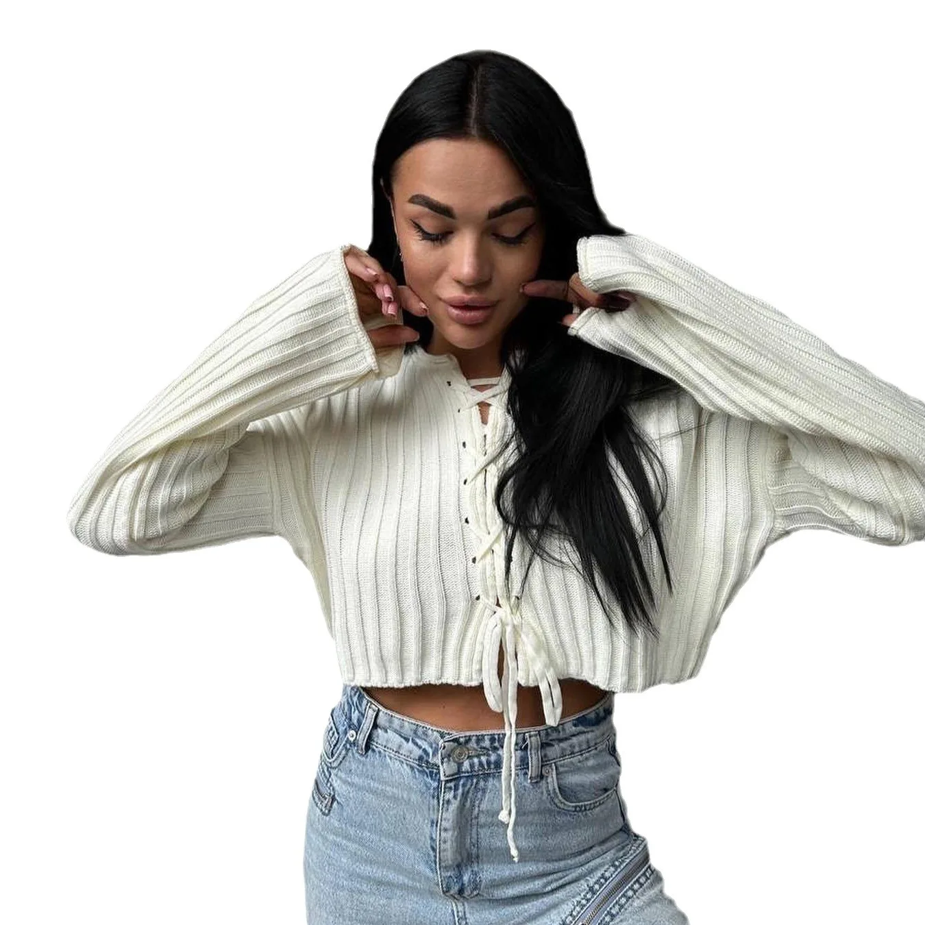 Весенне-осенний новый женский свитер с длинными рукавами на бретелях, кардиган, короткий нишевый топ для ленивого и свободного дизайна