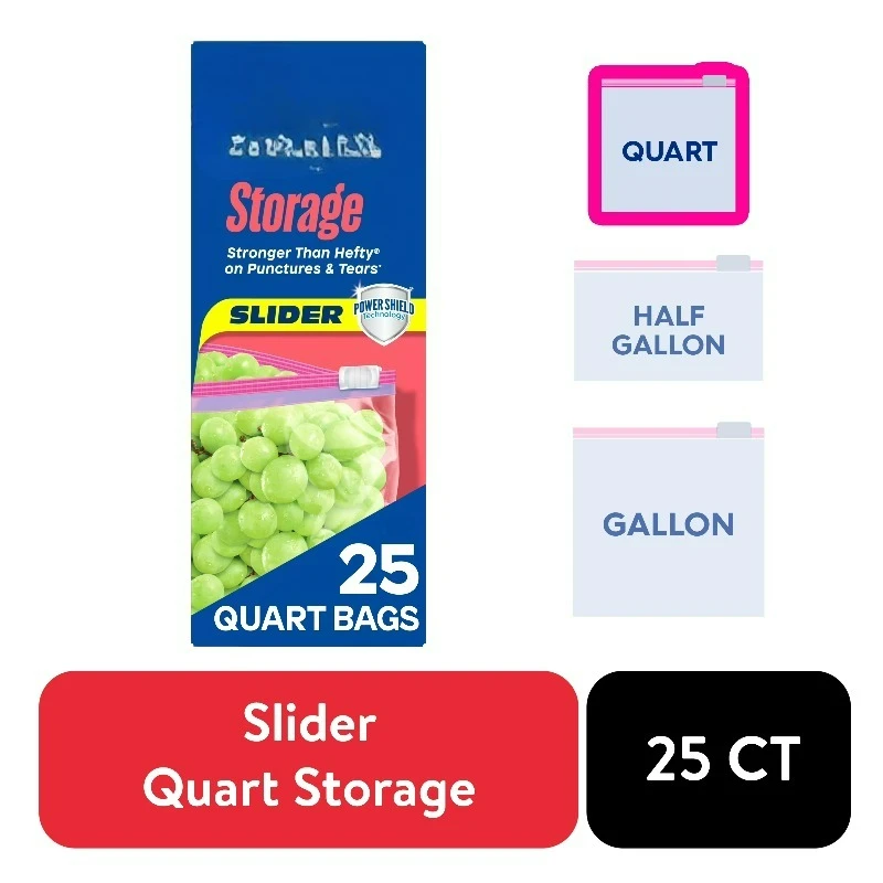 Brand Slider Quart Food Storage Bags with Power Shield Technology, 25 Count