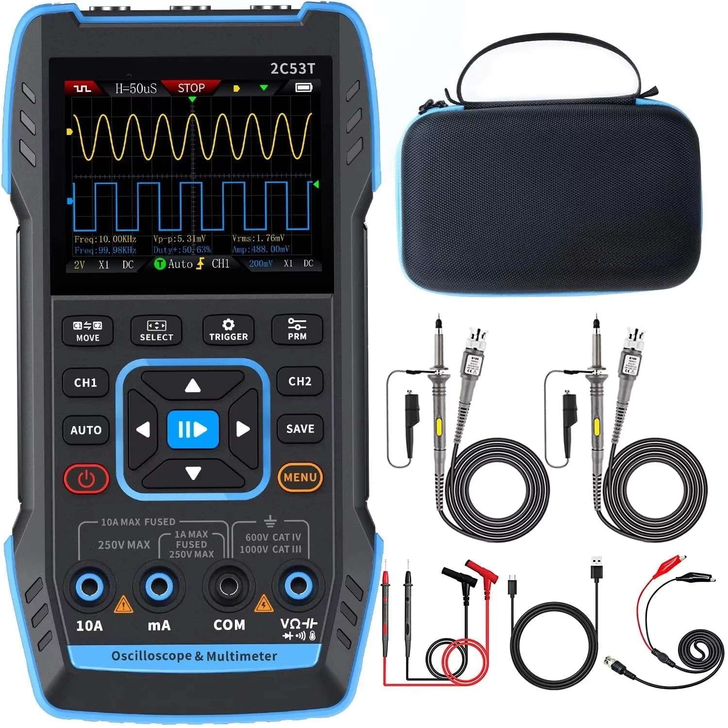 

High Profile Digital Oscilloscope Signal Generator Multimeter 3 in 1 Dual Channels 50khz*2 250ms/s 2024 Latest