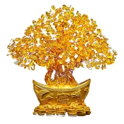 Lucky Money Tree Chinese Gold Ingot Crystal Fortune Tree Ornament Wealth Ornament Home Office Table Decoration Tabletop Crafts