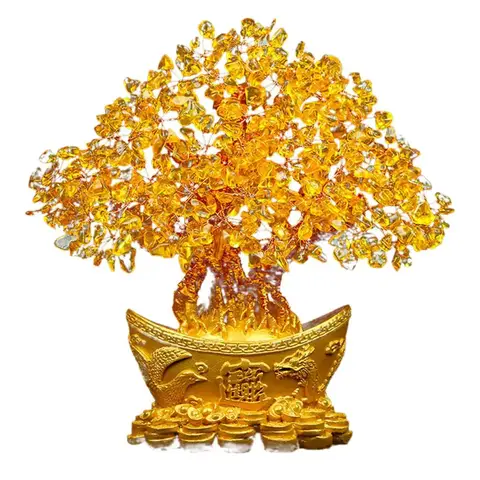Árbol del dinero de la suerte, lingote de oro chino, adorno de árbol de la fortuna de cristal, adorno de riqueza, decoración de mesa para el hogar y la Oficina, manualidades de mesa
