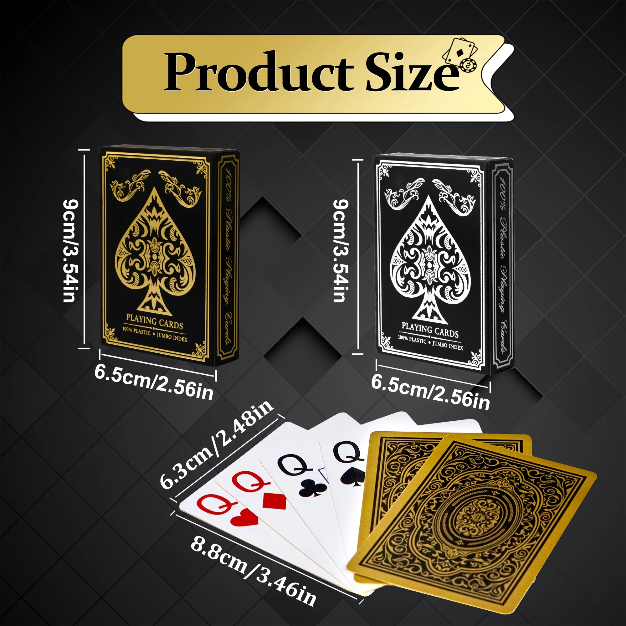 2/4Decks Waterproof Plastic Poker Card Set Jumbo Index Large Print Playing Cards for Adults Texas Hold'em Card Games, Metallic
