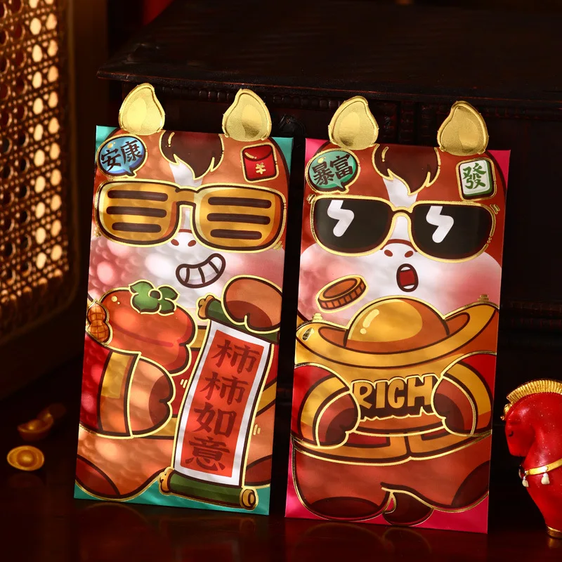 

6 шт. весенний счастливый красный конверт 2026 год лошади мультфильм Новый год красный пакет фестиваль день рождения свадьба счастливый мешочек для денег