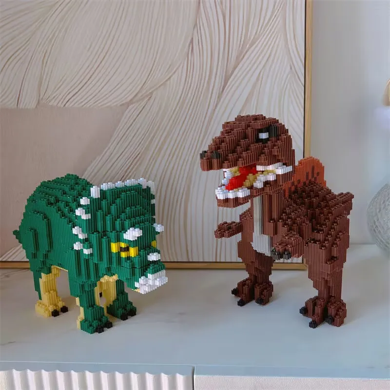 Blocos de construção de partículas pequenas brinquedo dinossauro spinosaurus triceratops bloco de construção diy quebra-cabeça meninos meninas série ornamento