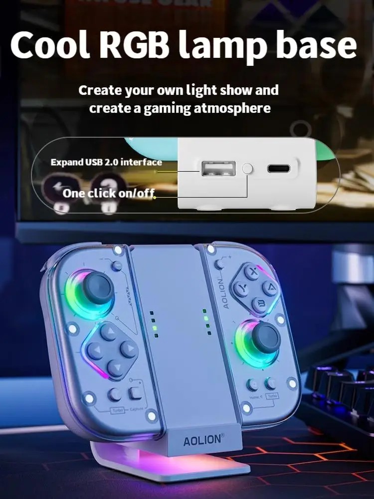 AOLION per Switch Joycon Sedile diviso Ricarica Console di gioco OLED Supporto Display di archiviazione Ricarica sedile con maniglia destra RGB