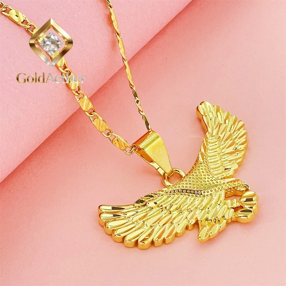 

GoldAether Luxury 24K 9999 Pure Gold real gold Necklace Big Show Grand Eagle Pendant Necklace