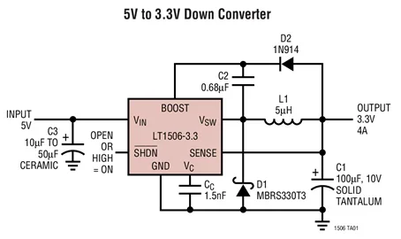 LT1506IR-3.3SYNC LT1506IR LT1506IR-SYNC LT1506CR LT1506 - 4.5A, 500kHz Step-Down Switching Regulator