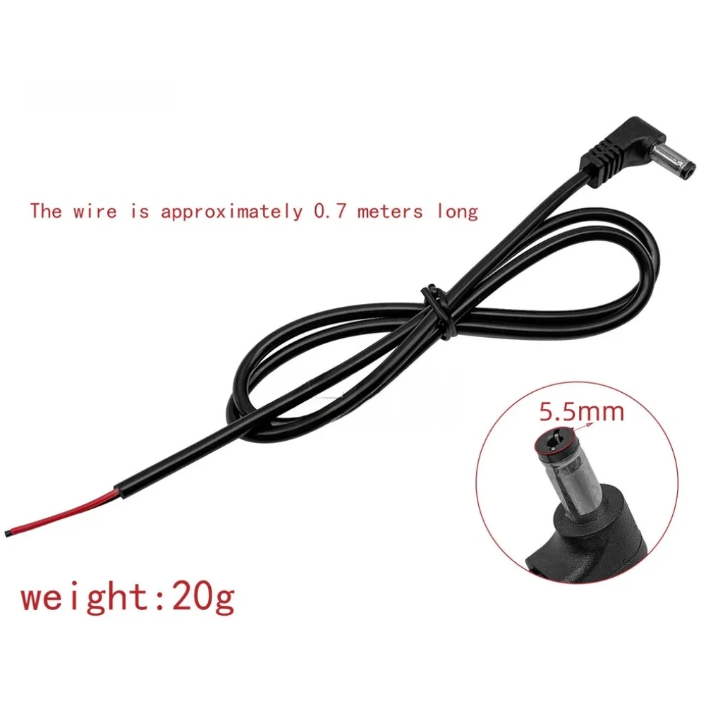 0.7m 5.5mm DC Power Cable 5521 Right Angle Male Connector 0.3sqmm Copper Wire For Electronics Device Power Supply Cord Accessory