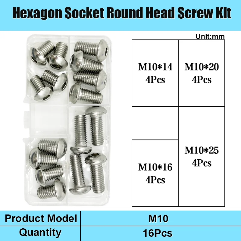 M2 M2,5 M3 M4 M5 M6 M8 M10 Innensechskantschraube A2-70 304 Edelstahl Sechskant Knopfkappe Kopf Metrisches Maschinenschrauben-Sortimentsset – Detail 11