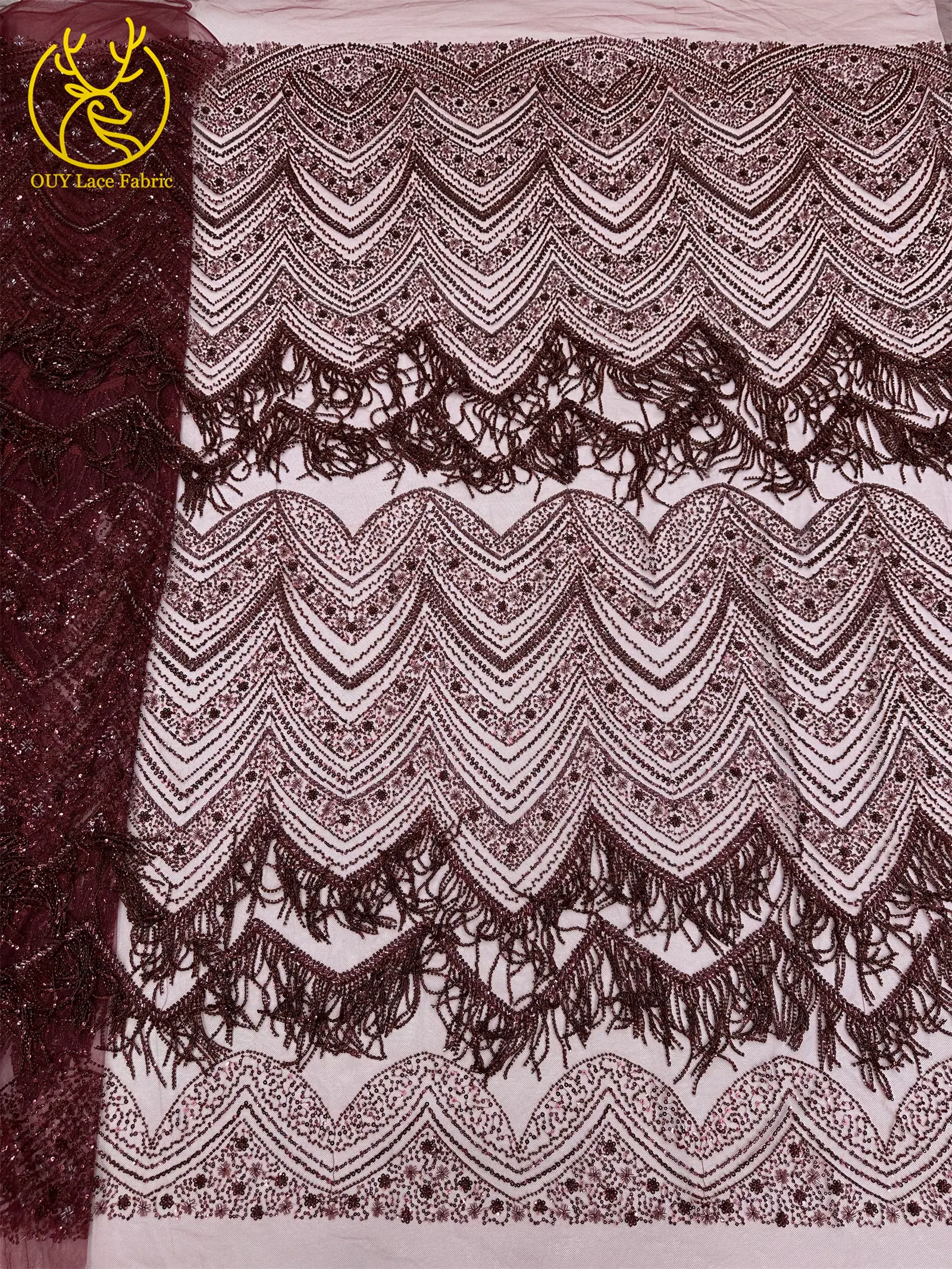 Hochwertiger 3D-Quasten-Perlen-Spitzenstoff, goldfarbener afrikanischer Perlen-Pailletten-Spitzenstoff, französische Tüllspitze für Hochzeitskleider, 5 Yards – Detail 26