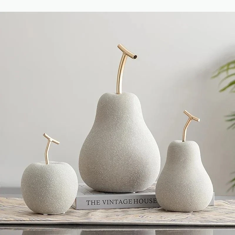 Minimalist Apple/pear Frosted Porcelain Statue Crafts Fruit Sculpture Modern Home Decor Desk Decoration Ornaments