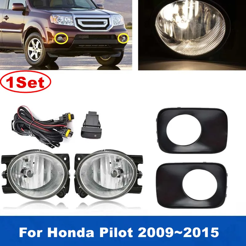 

1Set Car Front Fog Light Assembly For Honda Pilot 2009~2015 With Halogen Bulbs H11 Harness Switch Upgrade Kit