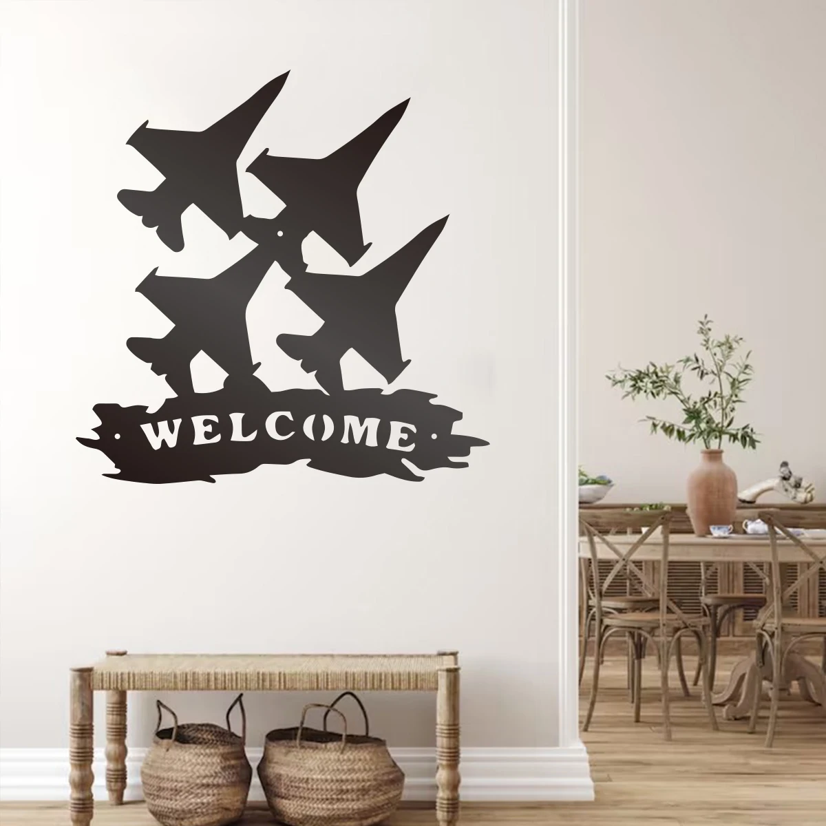 Welcome signboard Warplanes Wall Art Metal Decor Signs Black Cutout Plaque Restaurant Kitchen Bar Decoration